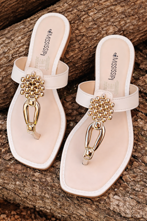 Sandália Feminina Mississipi Rasteira com Aplicação Metalizada – Elegância e Conforto